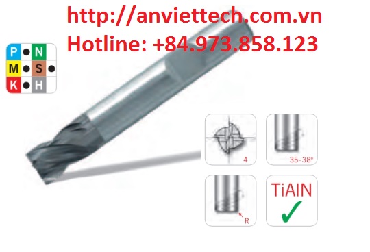 Dao phay ngón endmill có R với các góc xoắn khác nhau (  35-38/ 26-30)