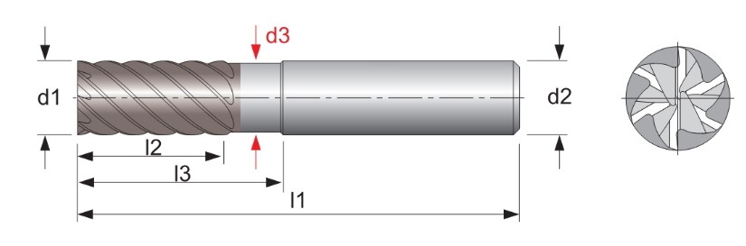 Dao phay ngón 3 me đường kính phần cắt bằng đường kính phần kẹp (chuôi cán)