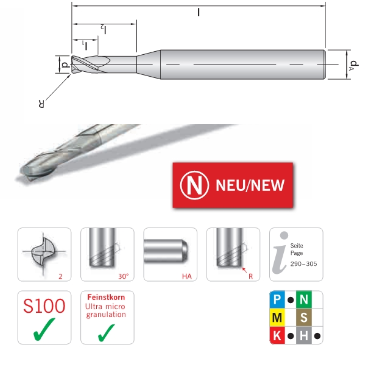 Dao phay ngón 2 me, có R (flutes 2) gia công thép 55 Hrc /end mill 2 flutes