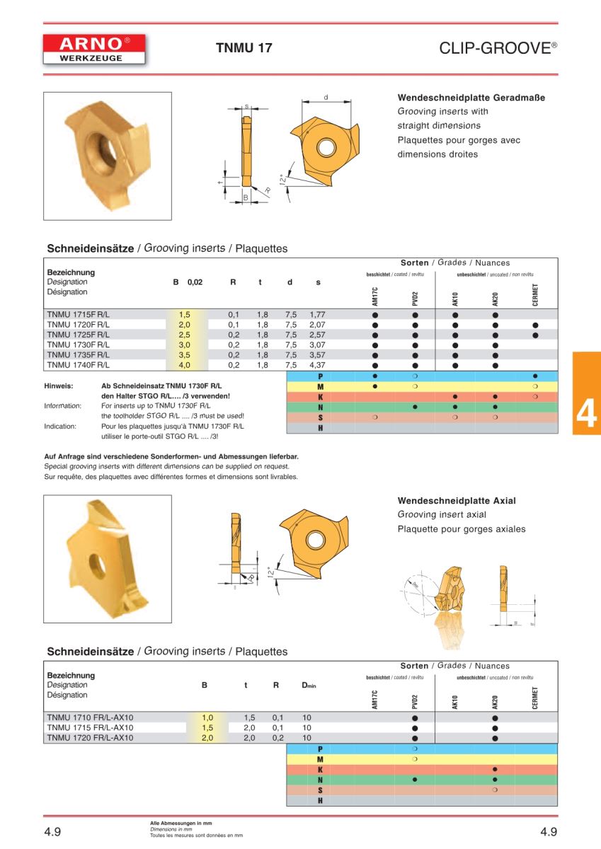 Insert, chíp, mãnh cắt tiện rãnh, cắt đứt rộng nhỏ có 3 cạnh cắt