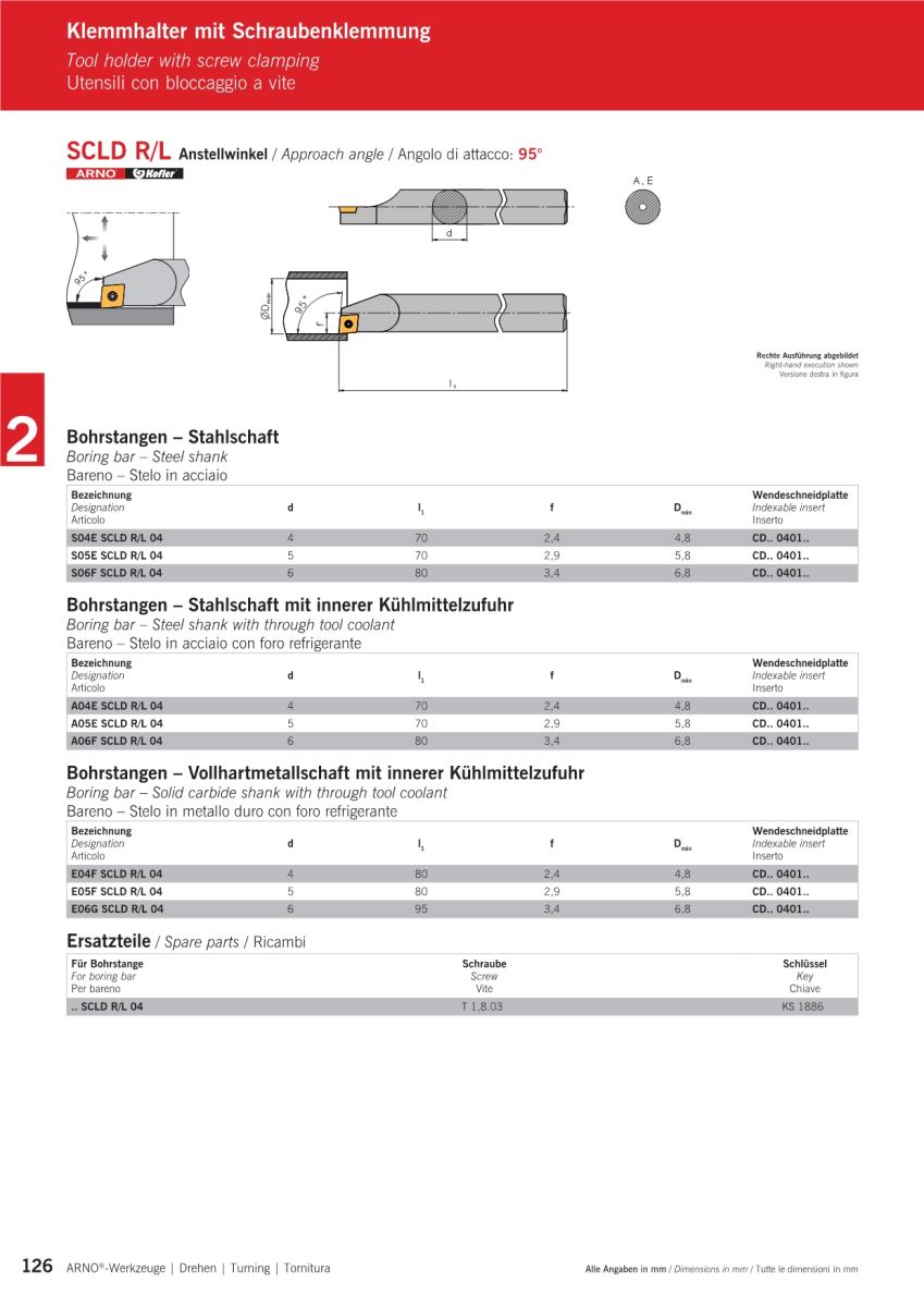 Cán dao tiện trong - SCLD R/L - Góc trước 95 độ