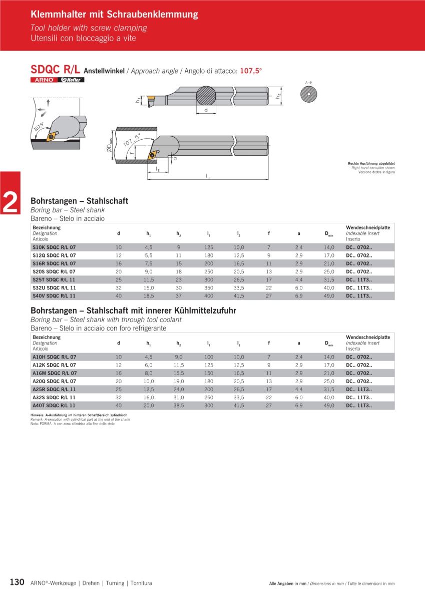 Cán dao tiện trong - SDQC R/L - Góc 107,5 độ