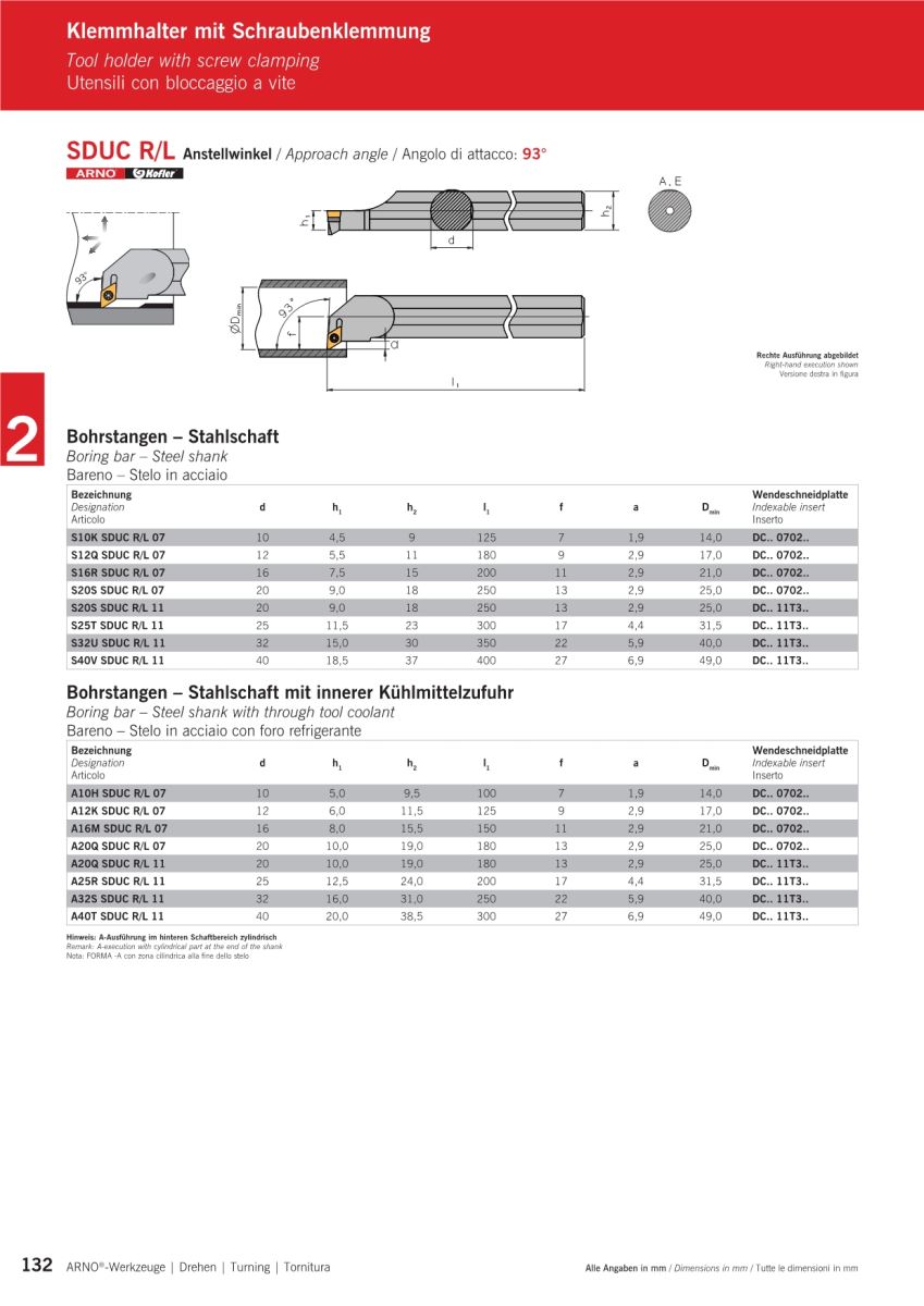 Cán dao tiện trong - SDUC R/L - Góc trước 93 độ