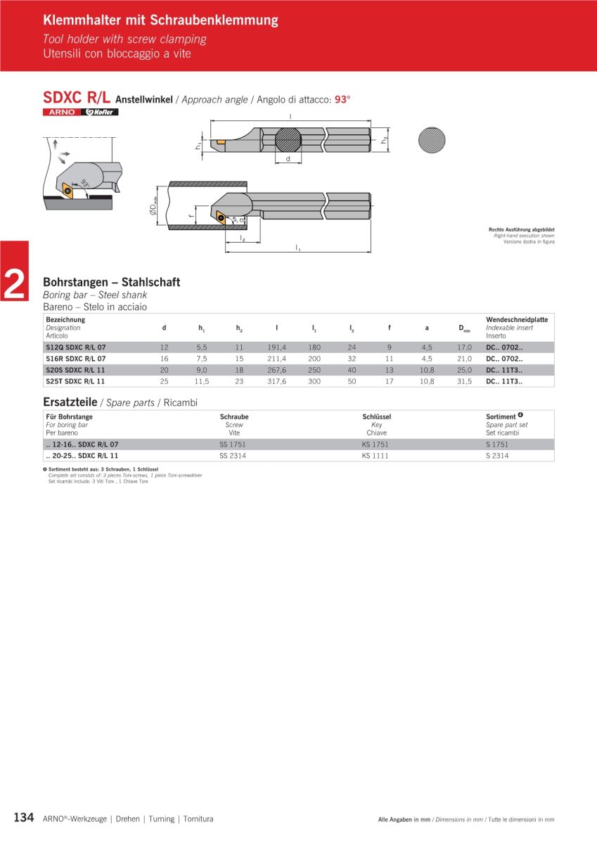 Cán dao tiện trong - SDXC R/L - Góc sau 93 độ