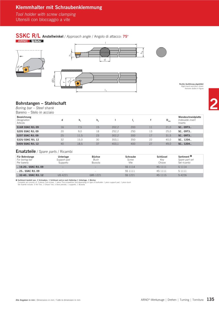 Cán dao tiện trong - SSKC R/L - Góc trước 75 độ