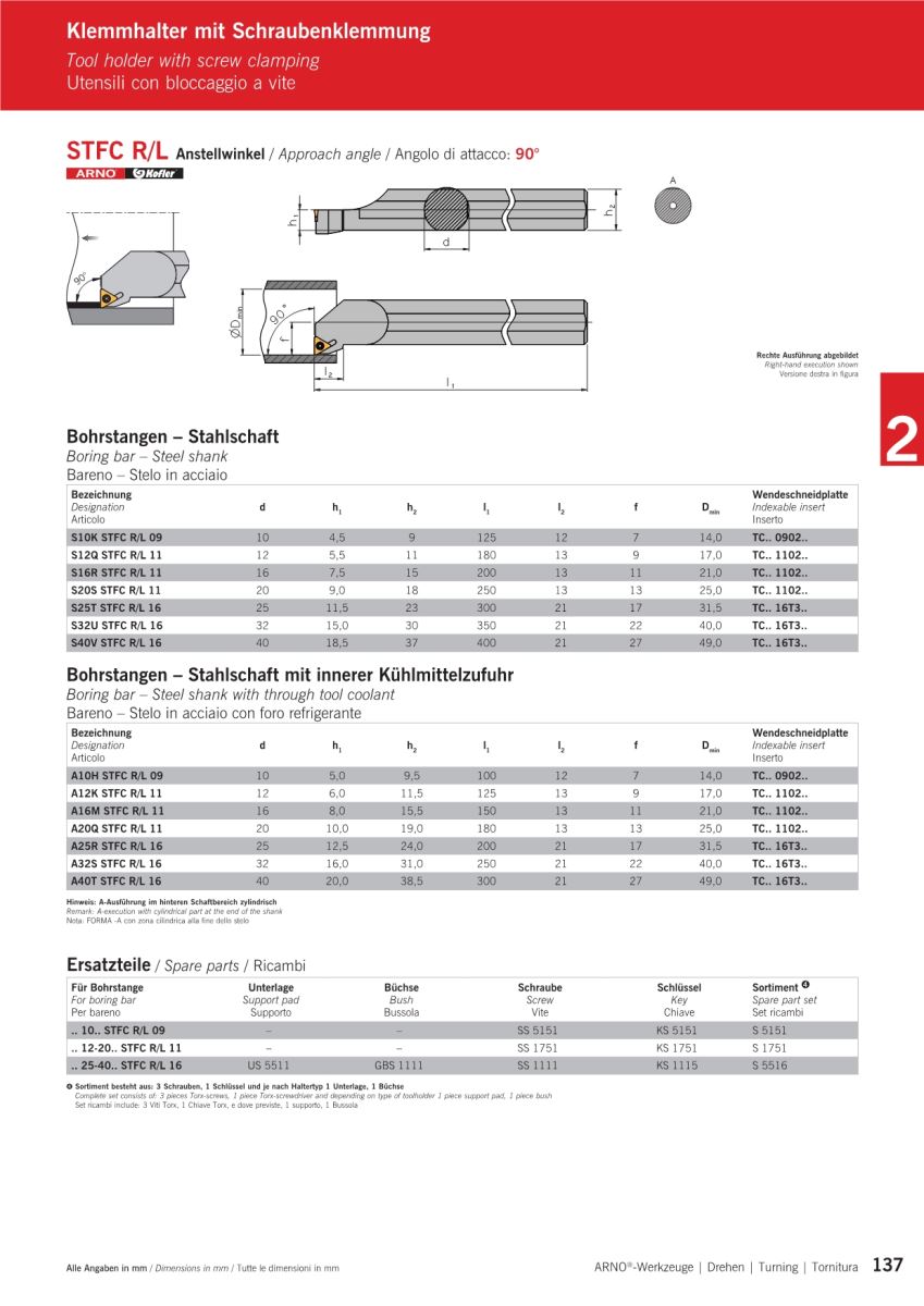 Cán dao tiện trong - STFC - Góc trước 90 độ