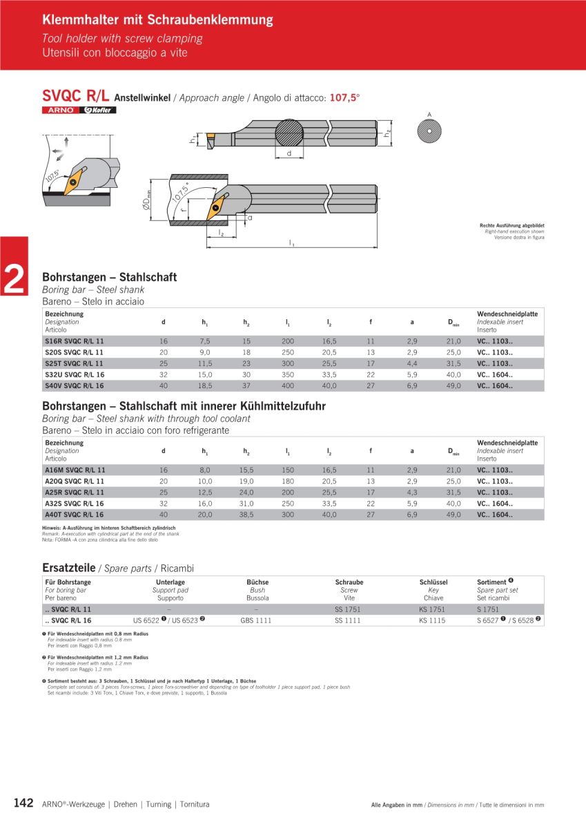 Cán dao tiện trong SVQC R/L góc trước 107,5 độ