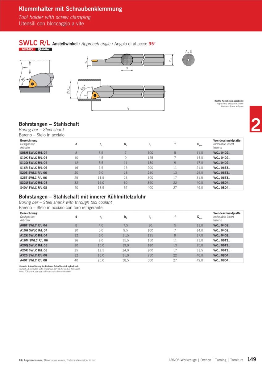 Cán dao tiện trong - SWLC R/L - Góc sau 95 độ