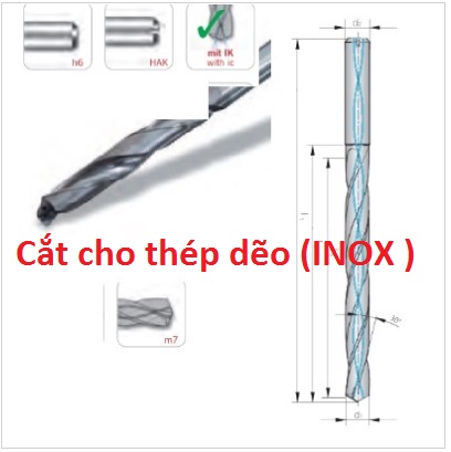 Mũi khoan chuyên thép dẽo ( Inox)