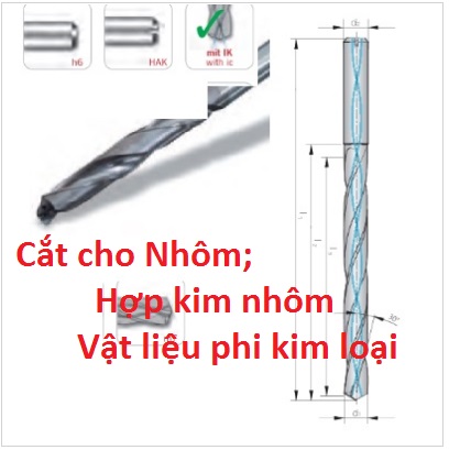 Mũi khoan lớp phủ Diamant chuyên gia công Nhôm, hợp kim nhôm, phi kim loại