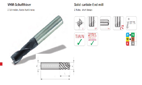 Dao phay ngón hợp kim loại EndMill đướng kính D2 đến D25.0 lớp phủ TiAlN Cắt cho thép có độ cứng tới 50 Hrc.