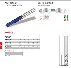 Dao phay ngón End Mill  - lớp phủ TiA70 cắt cho thép ở độ cứng tới 70 Hrc